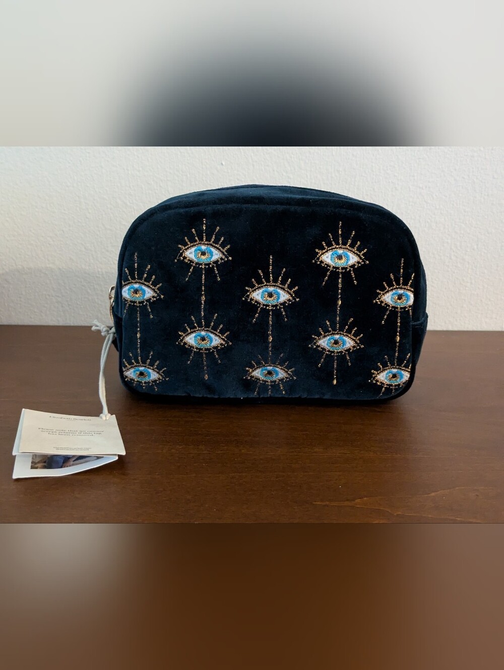 NWT Elizabeth Scarlett Mystical Eye Ink Blue Velvet Makeup Bag